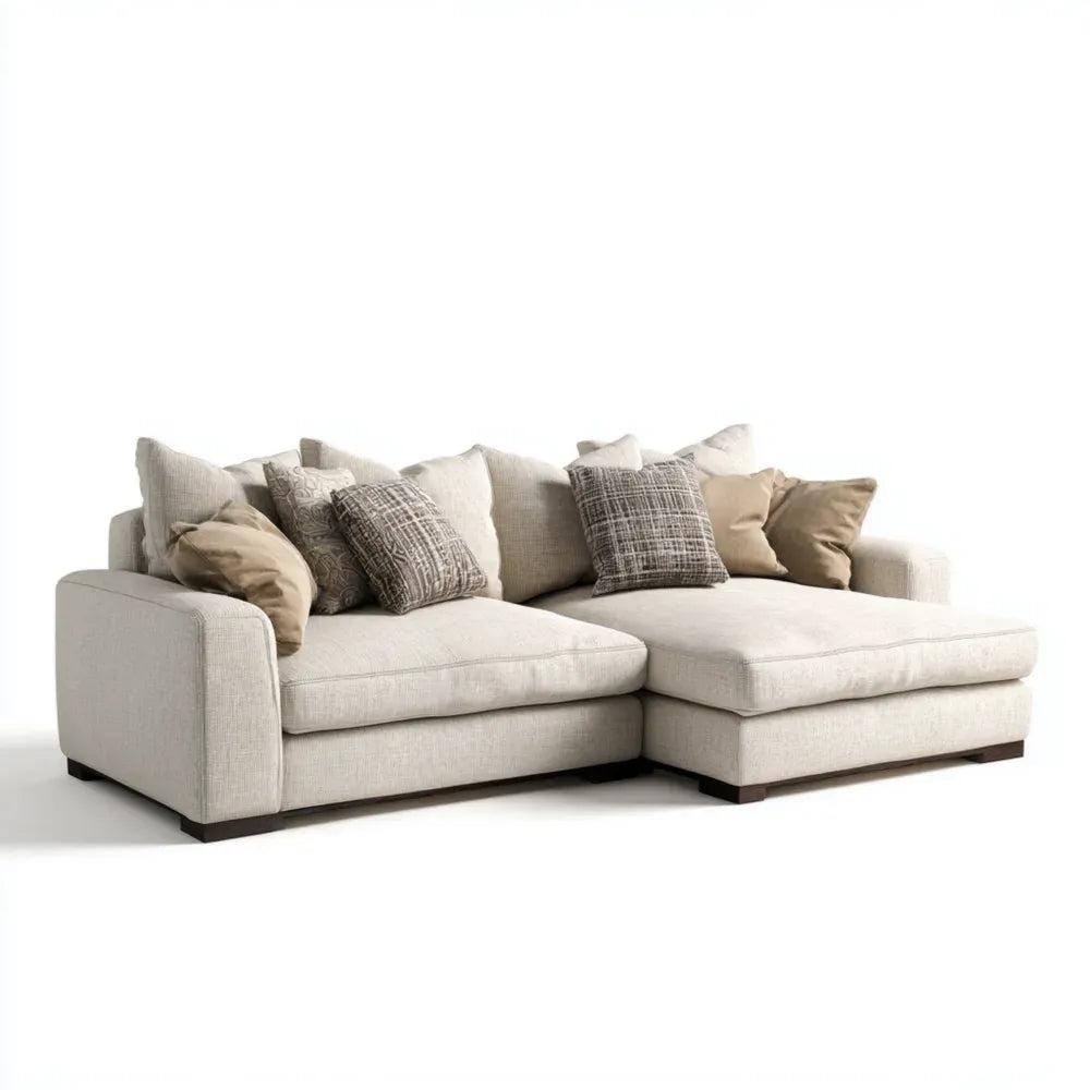 Sectional Sofa Cushioned Fabric Upholstery 250x150x85 cm - Beige - Modern Design