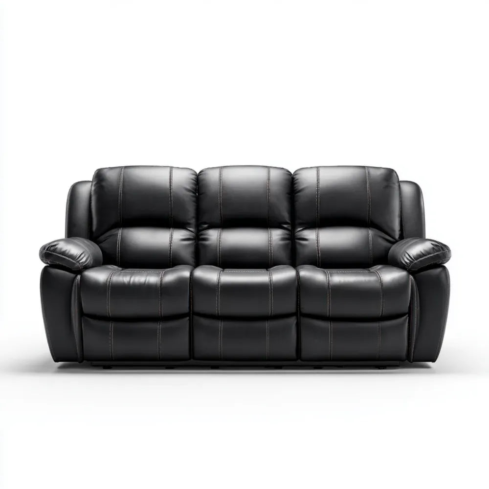 Recliner Sofa Leather Upholstery 200x85x100 cm - Black - Modern Design