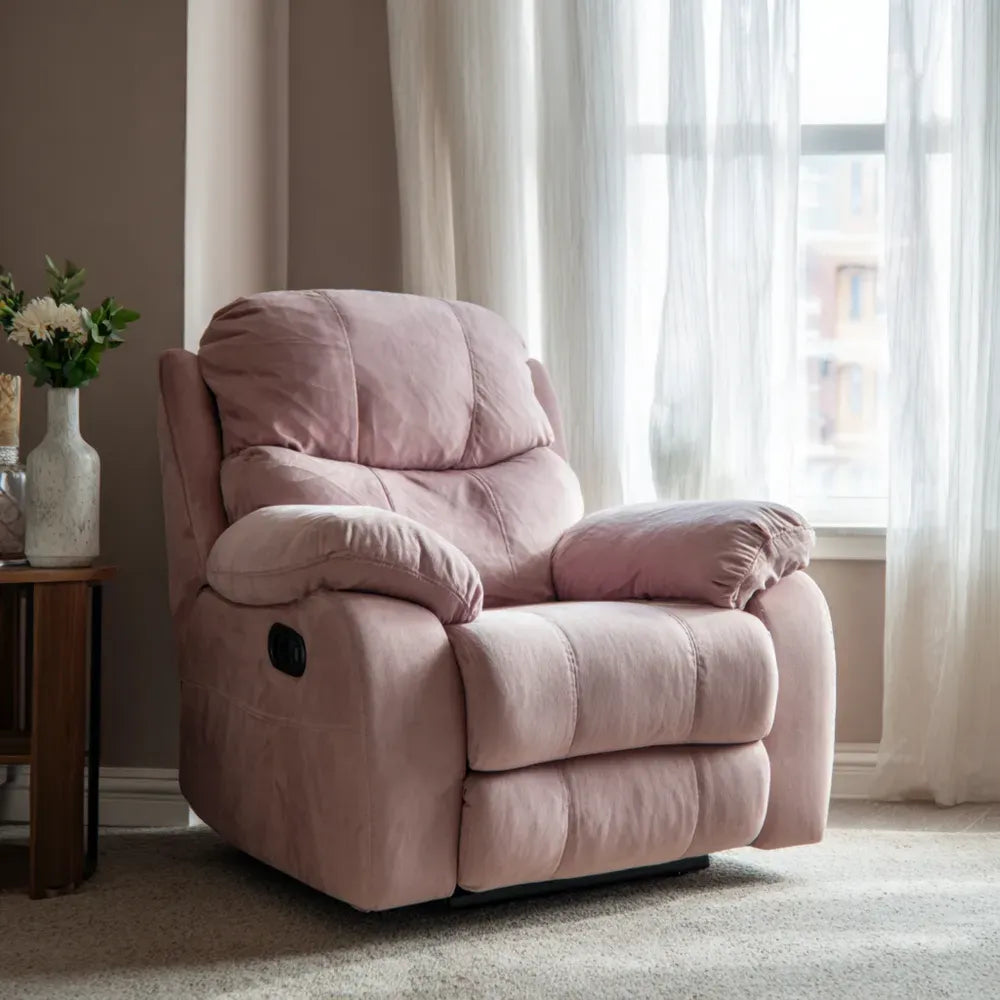 Recliner Chair Plush Fabric - 35x33x41 inches - Pink - Comfortable Relaxation
