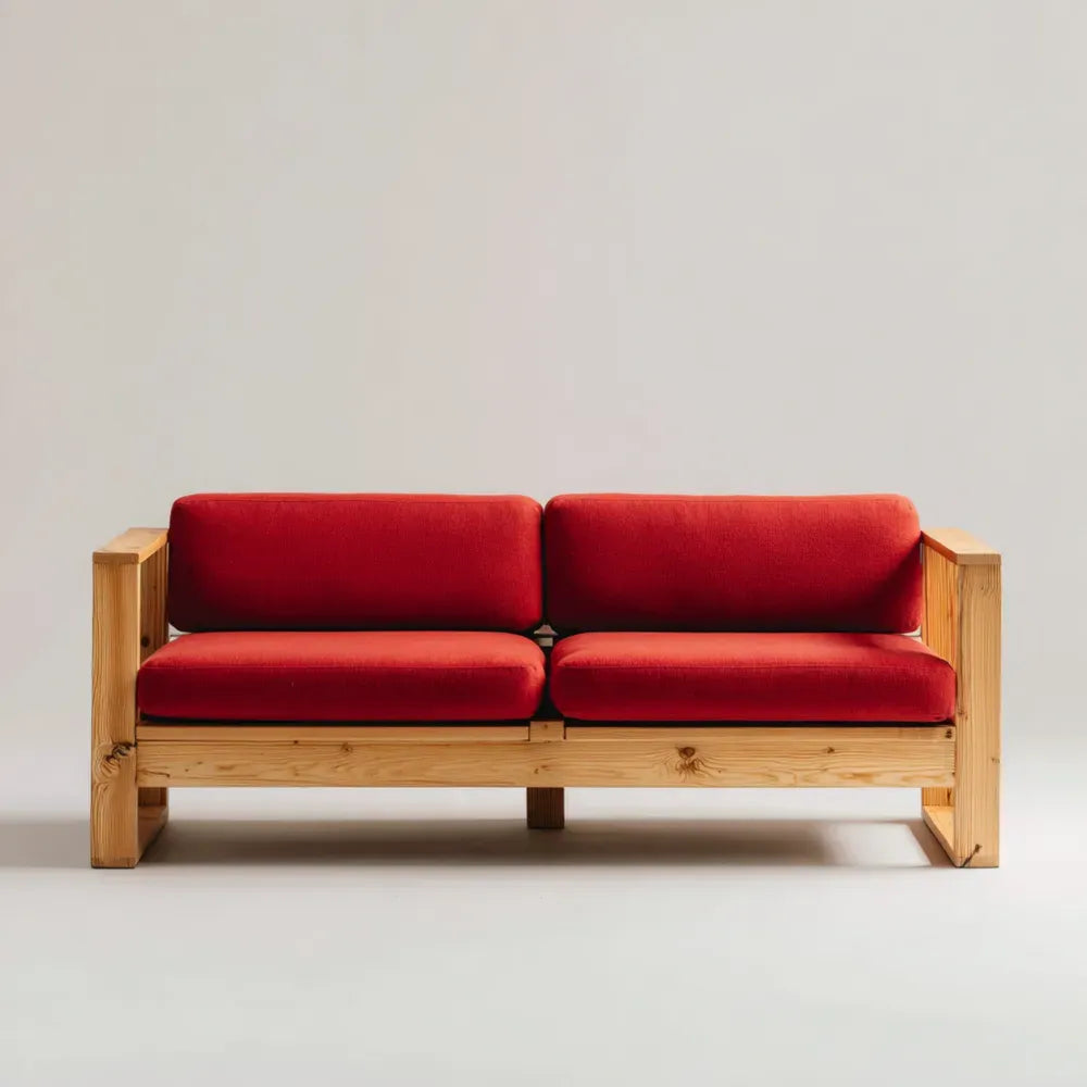 Wood Frame Sofa - 180x80x75 cm - Red - Contemporary Design