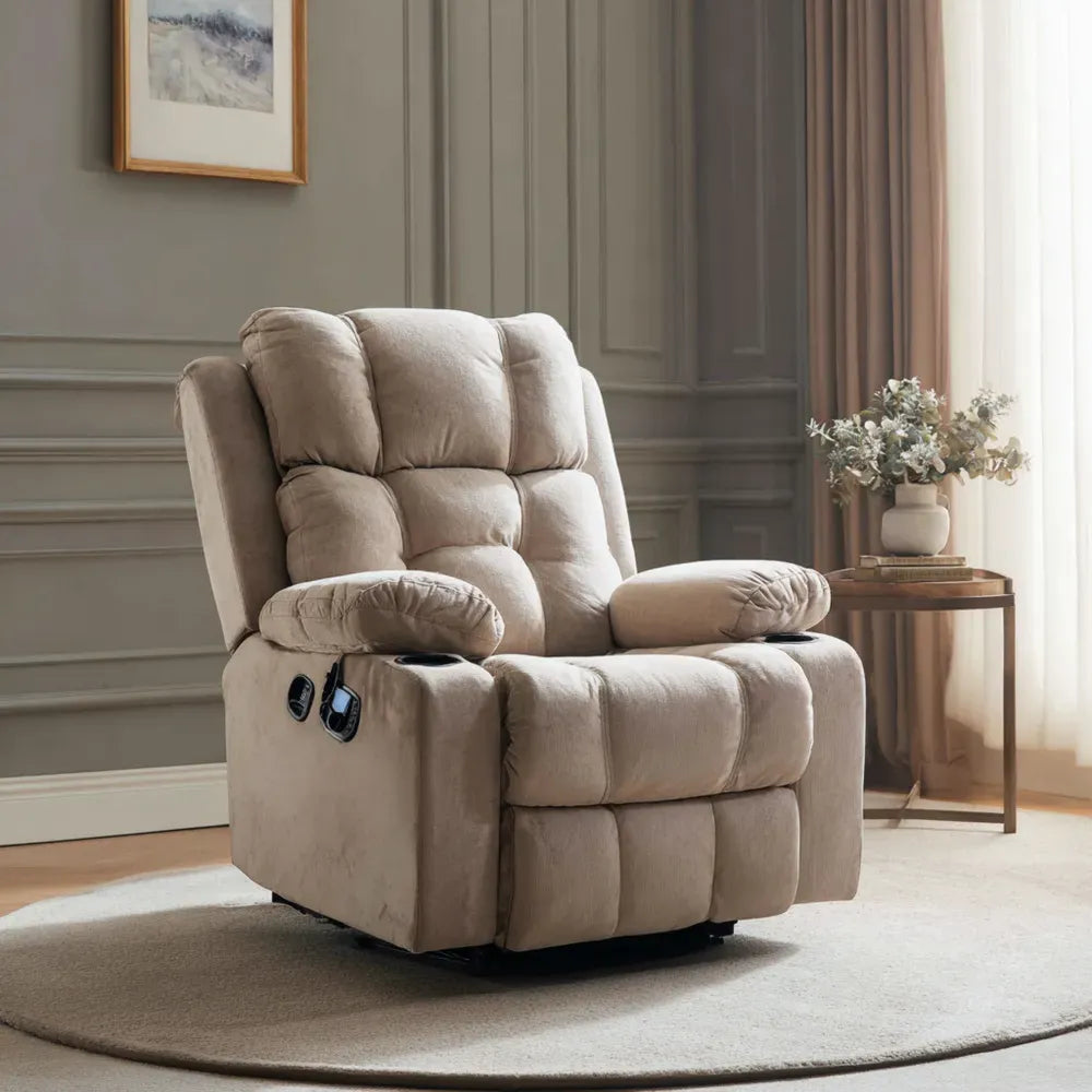 Recliner Chair Fabric Upholstery 100x80x110 cm - Beige - Modern Comfort