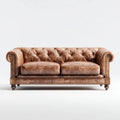 Chesterfield Sofa Set Leather Upholstery 220x95x80 cm - Brown