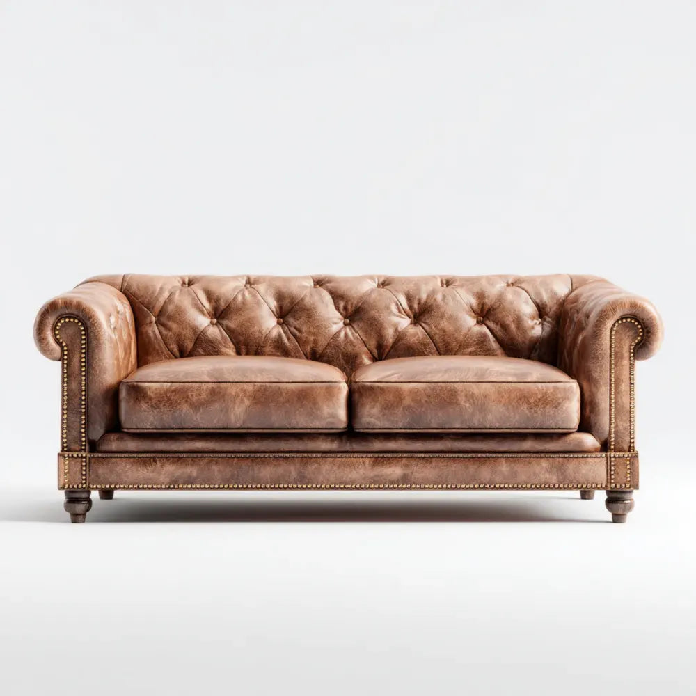 Chesterfield Sofa Set Leather Upholstery 220x95x80 cm - Brown