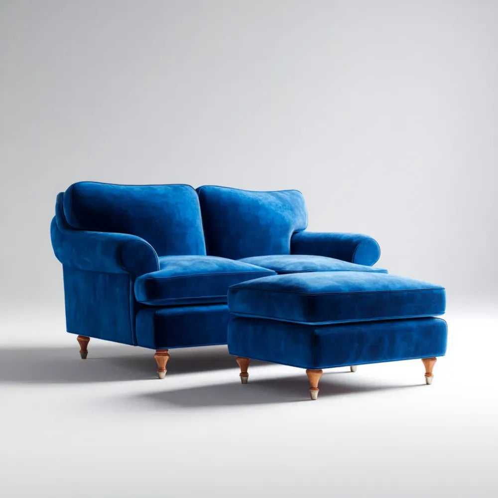 2-Seater Sofa Set Velvet Upholstery 175x90x85 cm - Blue - Classic Design