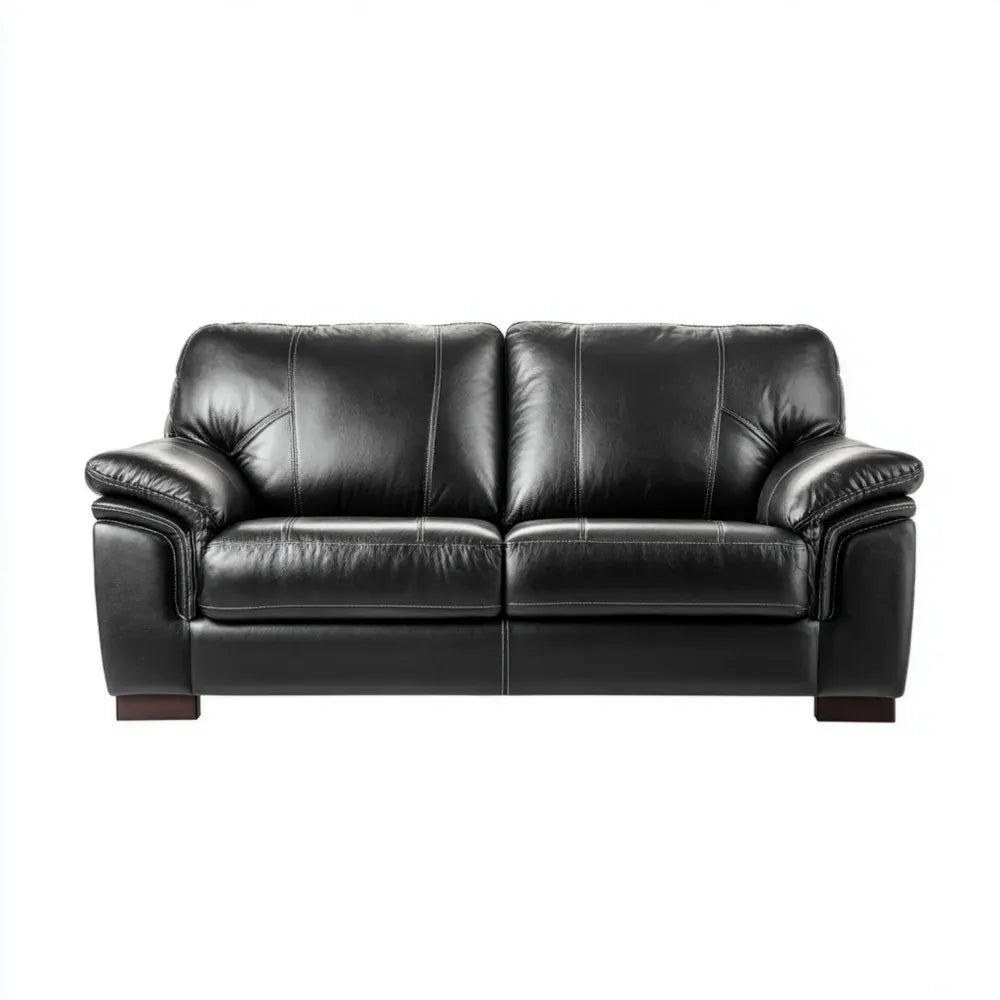 Leather Sofa Upholstered 200x95x85 cm - Black - Classic Design