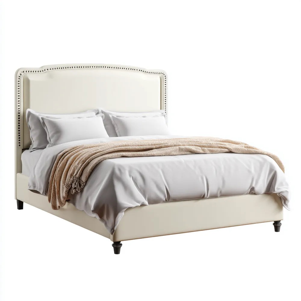 Double Bed Upholstered Fabric 200x150x120 cm - Cream - Modern Design