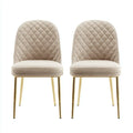Dining Chairs Set of 2 - Quilted Upholstery Gold Legs - Beige - 47x55x85 cm - Modern Design