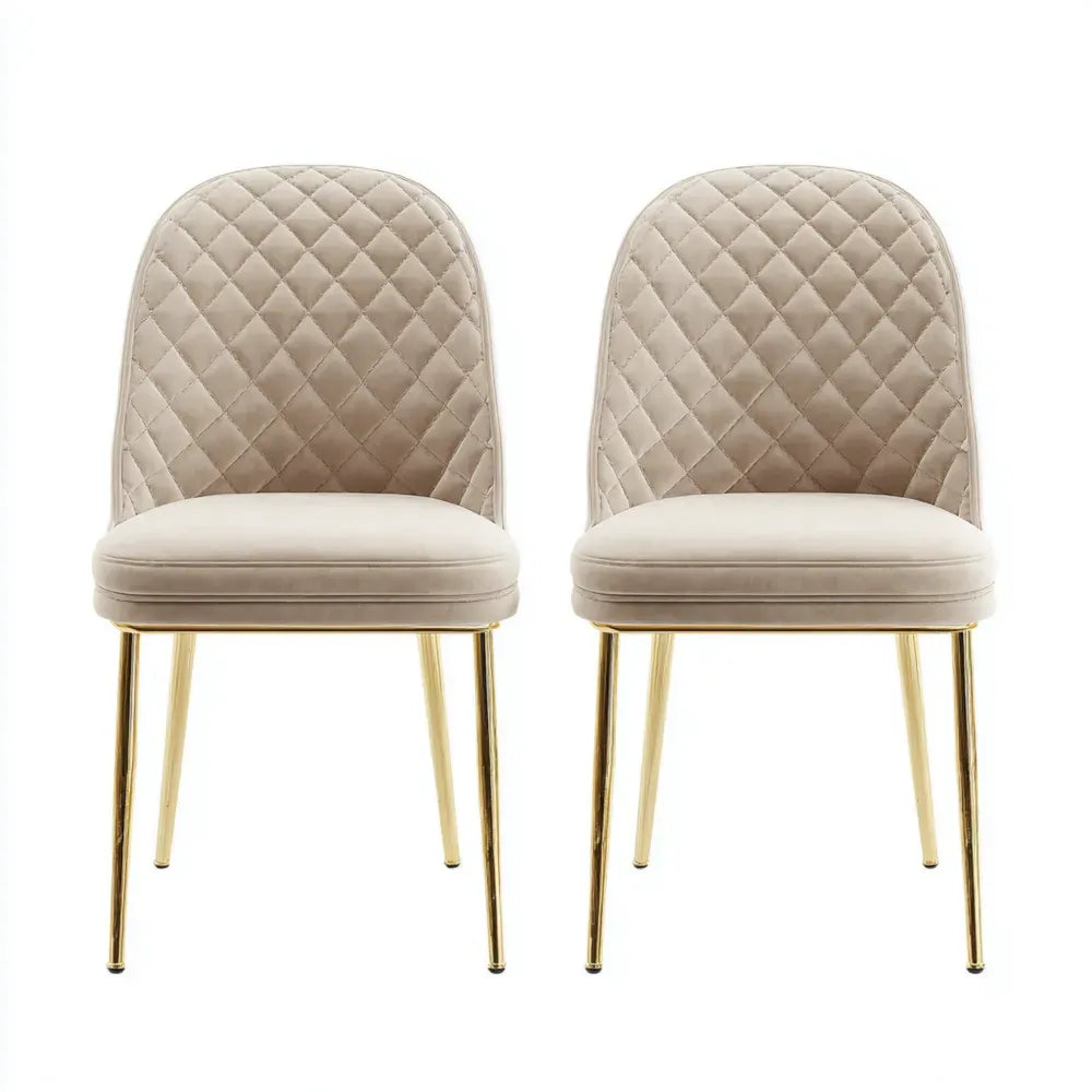 Dining Chairs Set of 2 - Quilted Upholstery Gold Legs - Beige - 47x55x85 cm - Modern Design