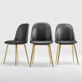 Dining Chair Set of 3 - 45x55x85 cm - Black Leather Upholstery and Gold Metal Legs