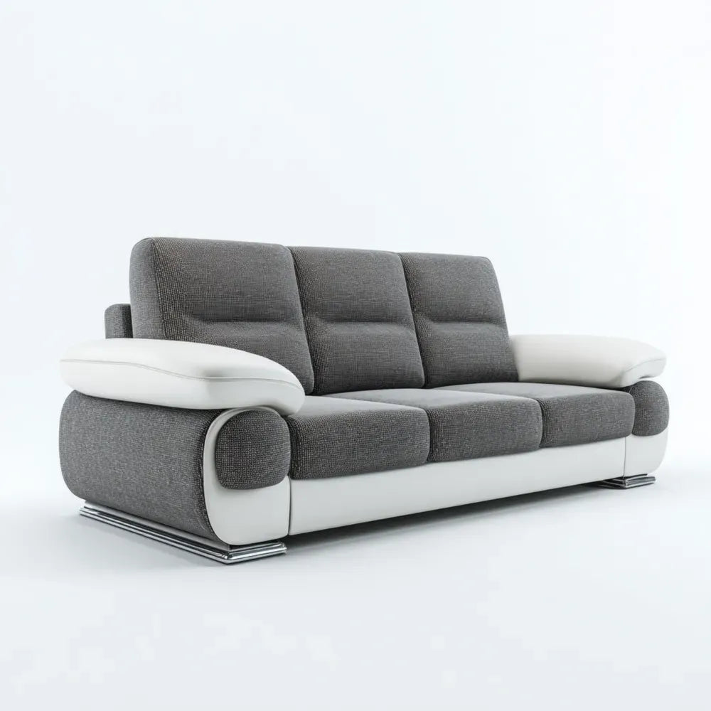 Modern Style Three-Seater Sofa with Fabric Upholstery 210x90x85 cm - Gray/White