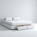 Double Bed with Storage Drawers - Wood 200x160x40 cm - White - Modern Style