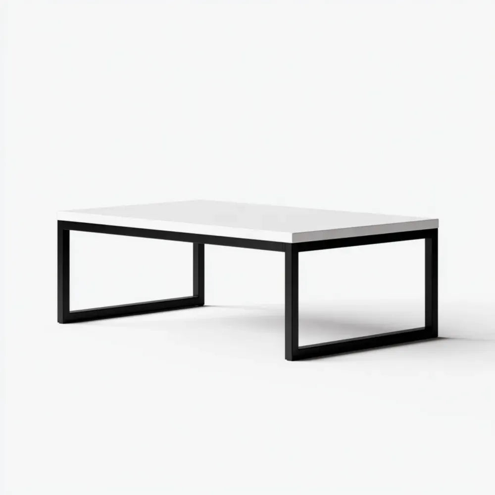 Coffee Table 120x60x40 cm – White Top Metal Frame – Minimalist Style