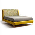 Double Bed Upholstered Fabric 200x140x100 cm - Yellow Floral Print - Modern Design
