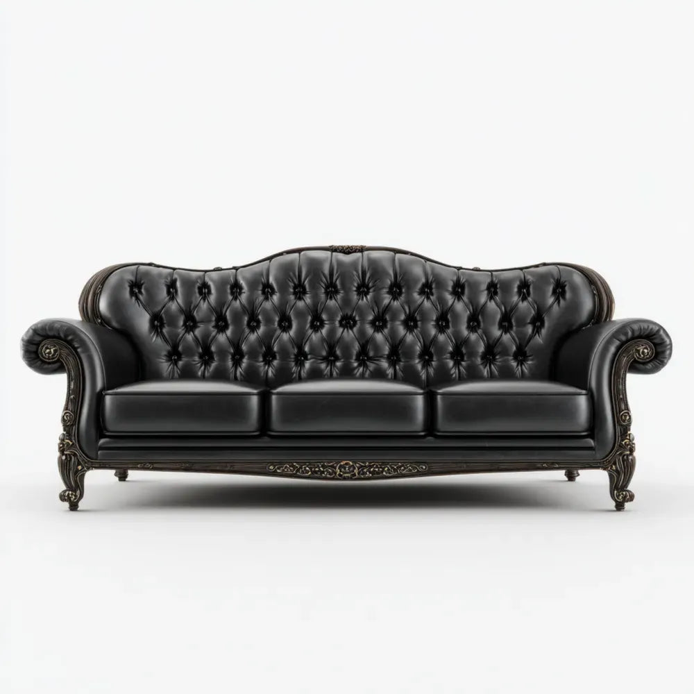 Classic Leather Sofa Set 210x90x75 cm - Black