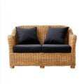 Wicker Patio Sofa - 120x75x80 cm Natural Rattan with Black Cushions